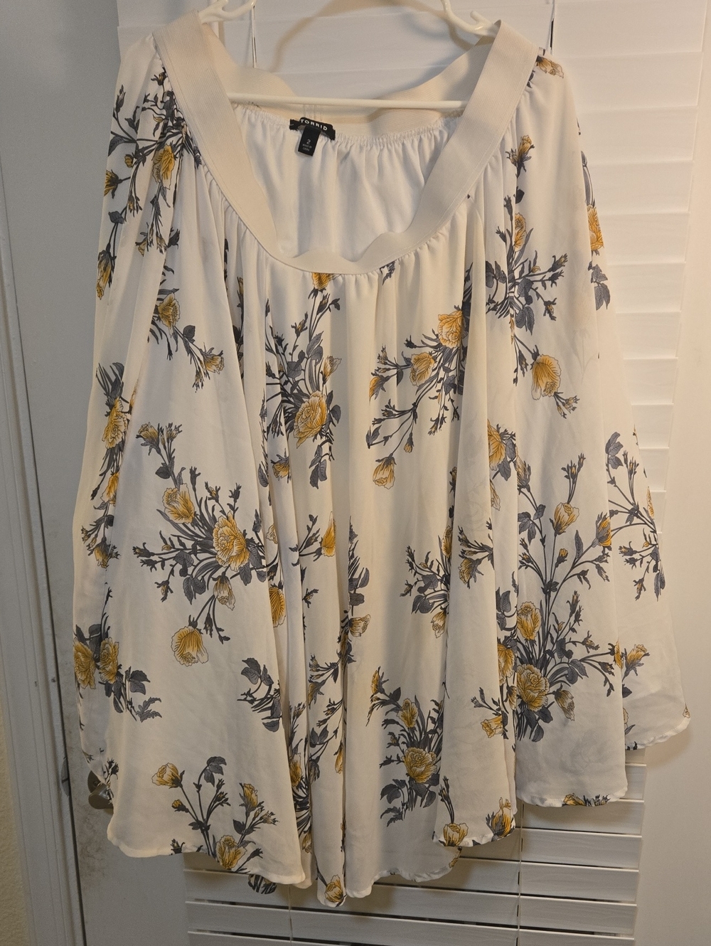 Express Cream Off-Shoulder Tunic with Yellow and Gray Floral Print